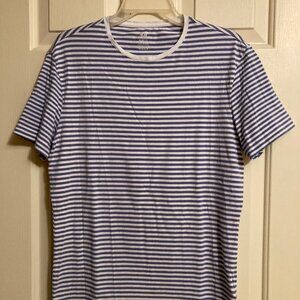 Men's H&M Blue & White Striped Shirt Size Medium Slim Fit Short Sleeves